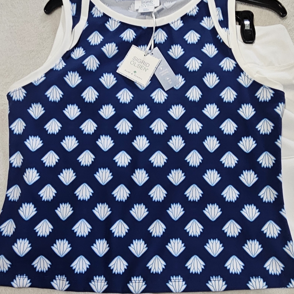 NWT Sigrid Olsen Golf & Tennis Tank & Skort Set: Blue & White: Size- Medium - Picture 2 of 10
